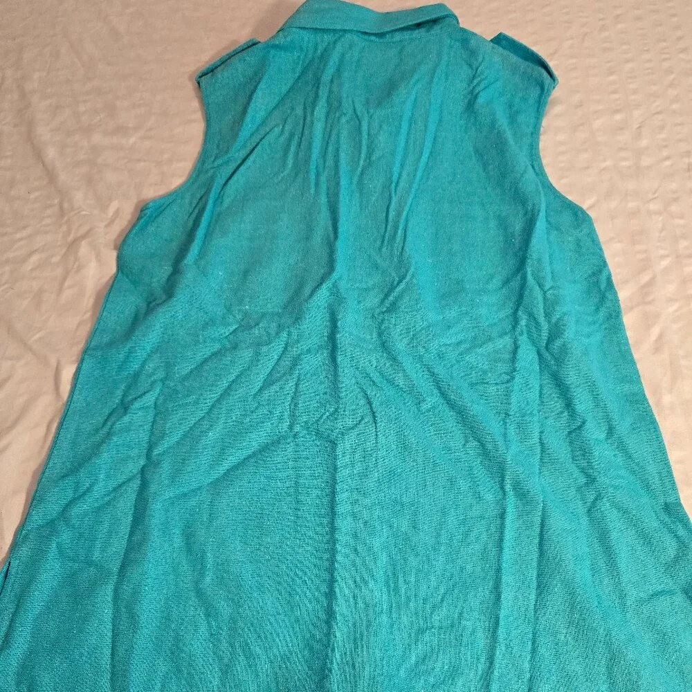 Shirt Women's Turquoise Sleeveless Silk Button Collar Selene Sport Med 1990s NWT - Picture 6 of 11